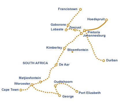 Itin&eacute;raires du Train Bleu (Blue Train) en Afrique du Sud