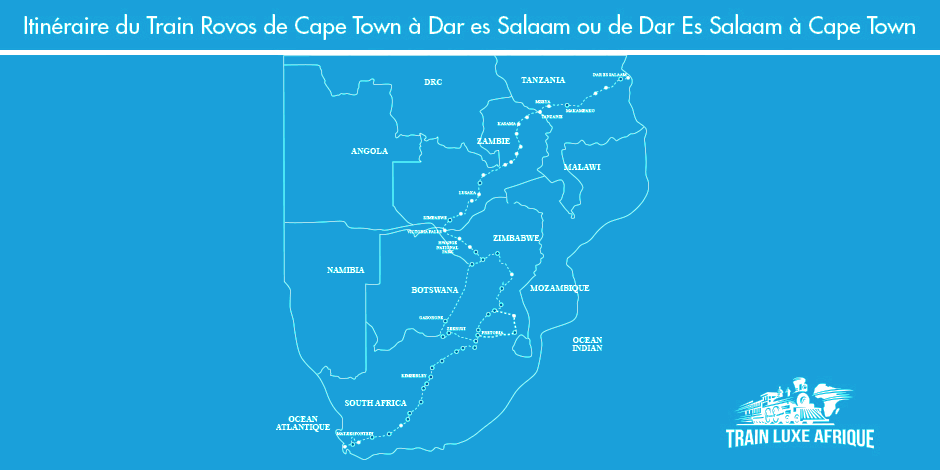 Carte Itin&eacute;raire Du Train Rovos Cape Town Dar Es Salaam