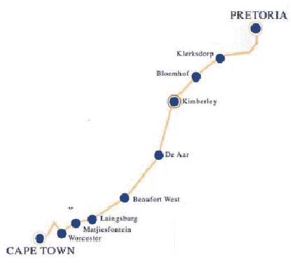 Itin&eacute;raires du Train Bleu (Blue Train) en Afrique du Sud